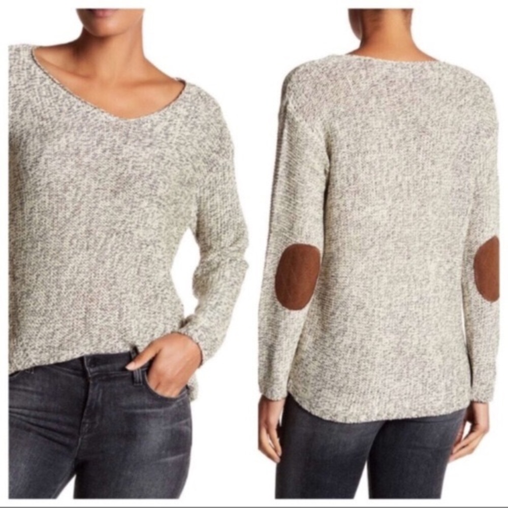 RDI knit cream sweater with elbow patches sz small